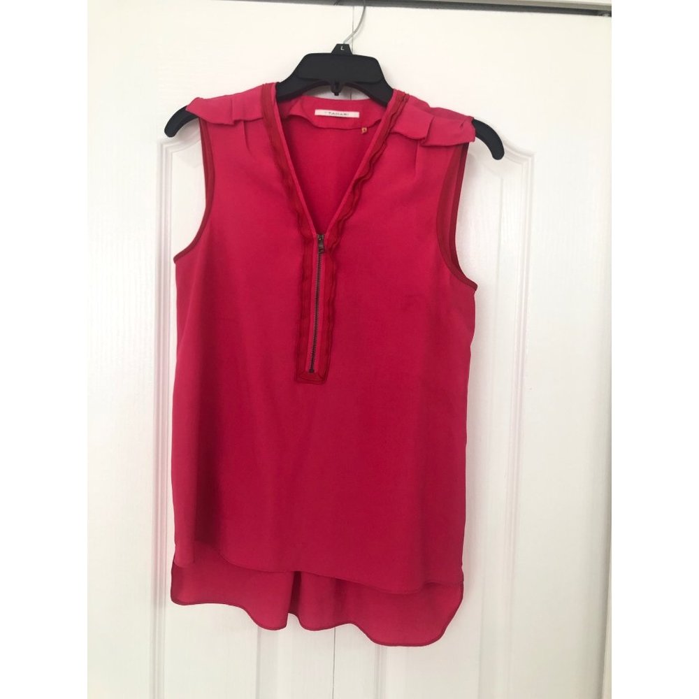 Tahari womens sleeveless 1/4 zip blouse pink small